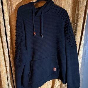 Textured Black Hooded Sweatshirt with Drawstrings